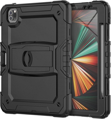 NIKCORP Oklopna maska za iPad Pro 11" (3/2/1 gen) s postoljem i držačem za olovku trodijelna, crna